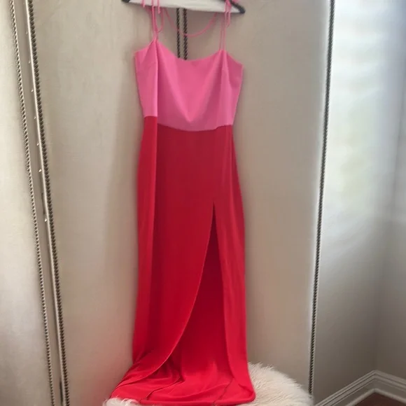 Amanda Uprichard | Dresses | Amanda Uprichard Pink Maxi Dress With Slit And  Spaghetti Straps | Poshmark